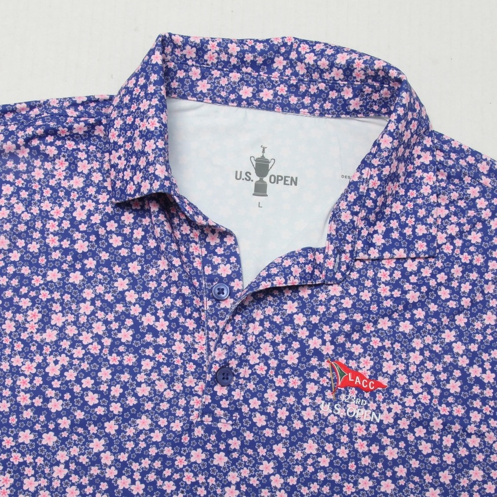 U.S. Open Polo Shirt Mens Large Blue Floral 123rd LACC Golf Performance Stretch